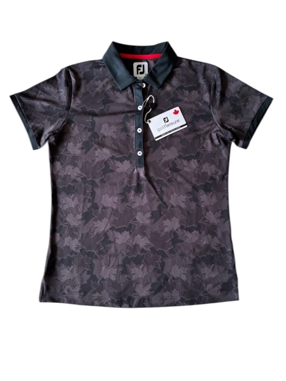 FootJoy NWT Women's Black Canada Day Maple Leaf Print Polo Shirt Size Small NEW